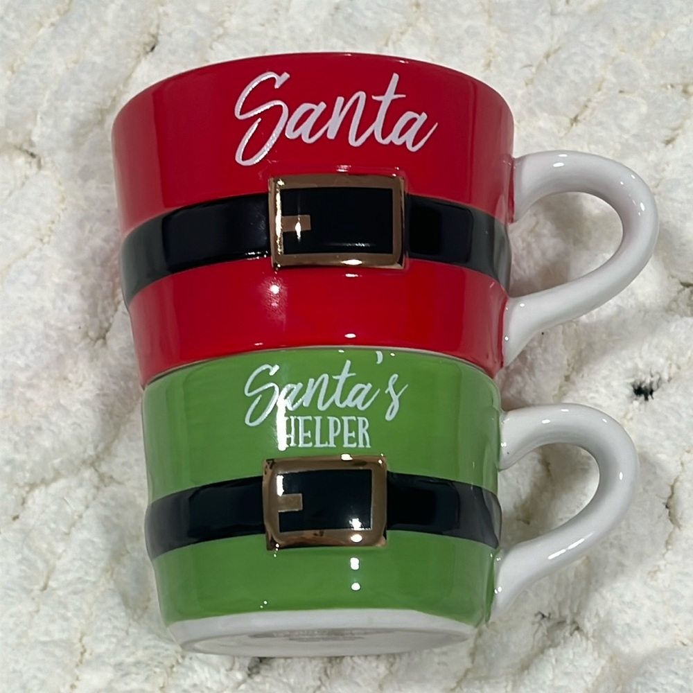 Stacking Christmas mugs Santa and Santa’s helper